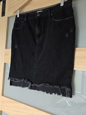 ABLE Black Distressed Denim Mini Skirt